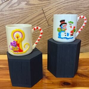 Vintage 1985 Sterling House Plastic Christmas Kids Mugs Snowman Mouse Hong Kong